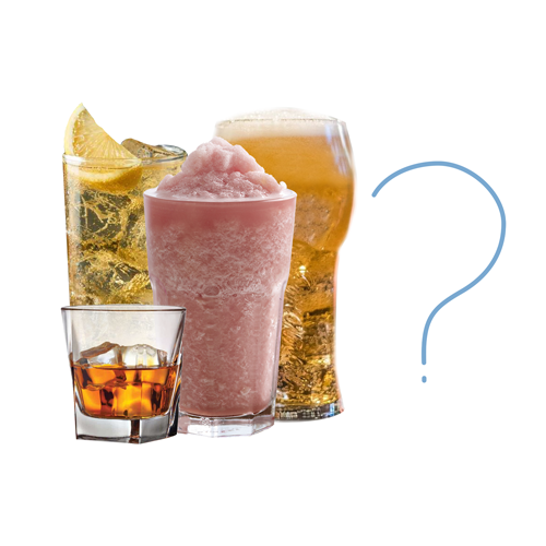 Various drinks with a question mark