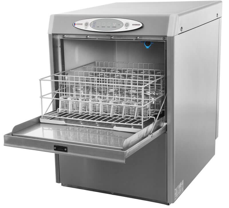 Sovereign Glasswasher from the front with door open with baskets