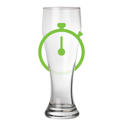 empty pint glass with stop watch icon